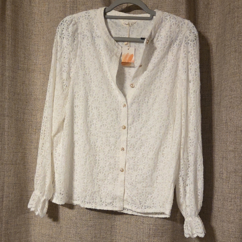 Simple White Lace Button-Up Blouse